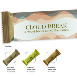 BIO Riegel im Werbeschuber vegan 40 g , Inhalt: BIO Aprikose-Mandel-Riegel