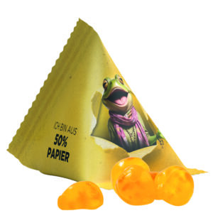 Fruchtgummi Tetraeder, Folie mit ca. 50% Papieranteil, weiß, Trolli Vitamin Fruchtgummi