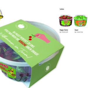 HARIBO Runddosen mit Kartonbanderole 150 Stück , Inhalt: HARIBO Happy Cherry