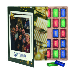 Premium Tisch Adventskalender Flip Cover Eco Hochformat Lindt Schokotäfelchen